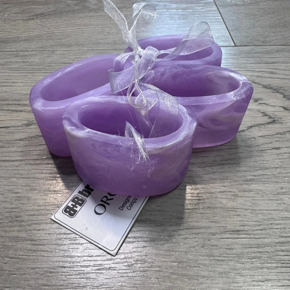 Bread and Butter Organika Purple Marbled Resin Napkin‎ Rings Set of 4 New